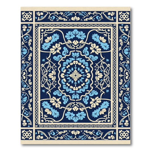 Navy Blue Floral Medallion Border Rug