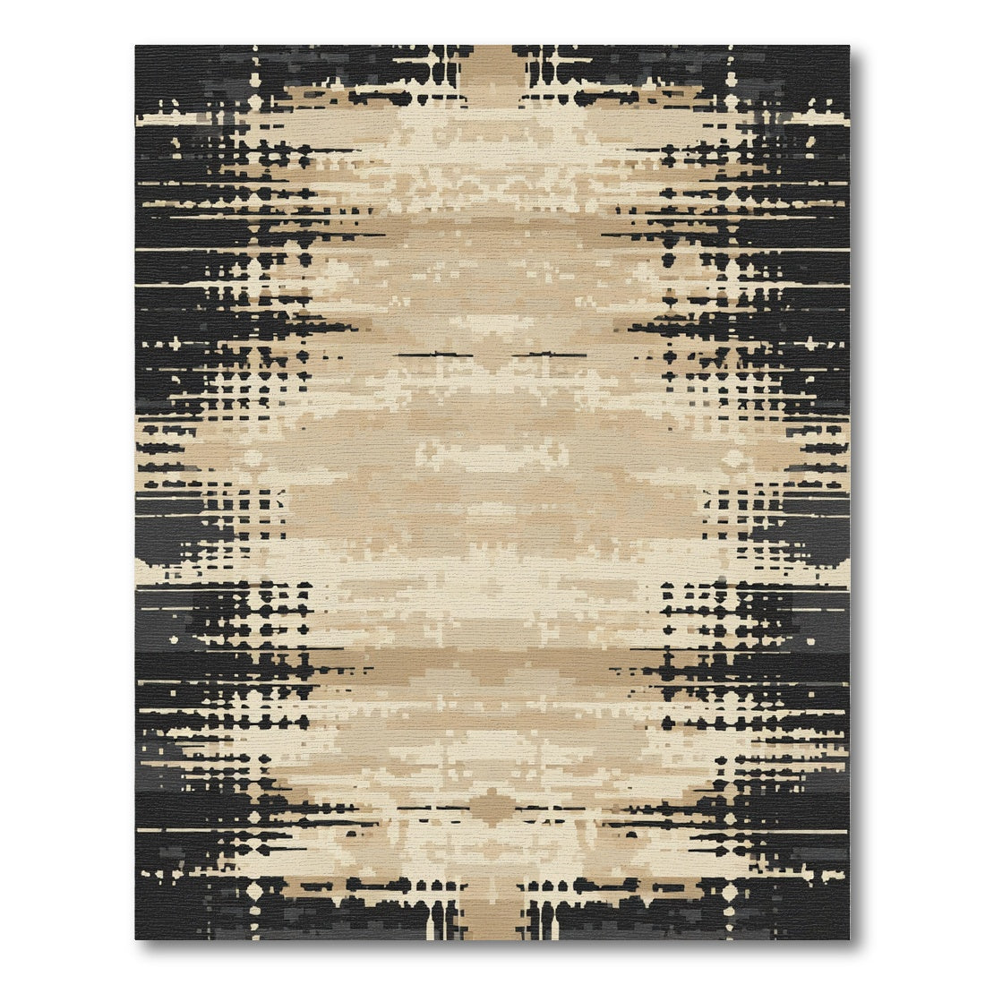 Distressed Black Tan Horizontal Stripe Rug