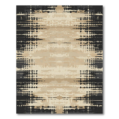 Distressed Black Tan Horizontal Stripe Rug