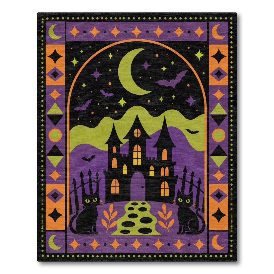 Spooky Halloween Castle Black Cats Area Rug