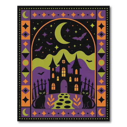 Spooky Halloween Castle Black Cats Area Rug