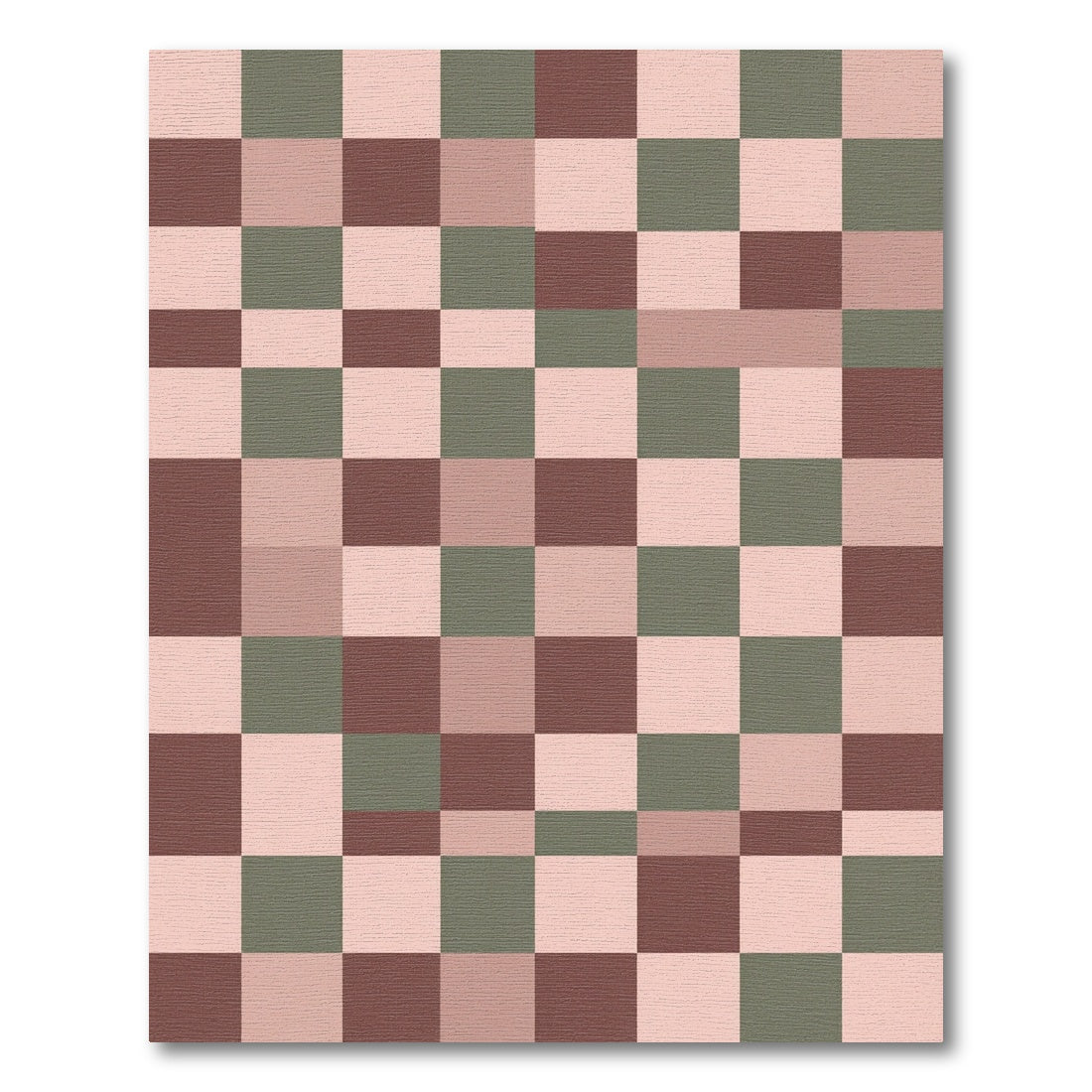 Terracotta Sage Pink Checkerboard Squares Rug