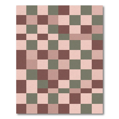 Terracotta Sage Pink Checkerboard Squares Rug