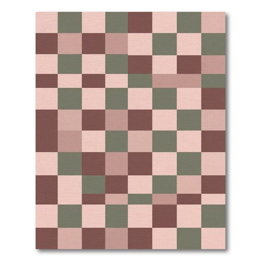 Terracotta Sage Pink Checkerboard Squares Rug