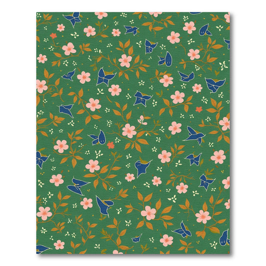 Emerald Green Floral Bird Medley Rug