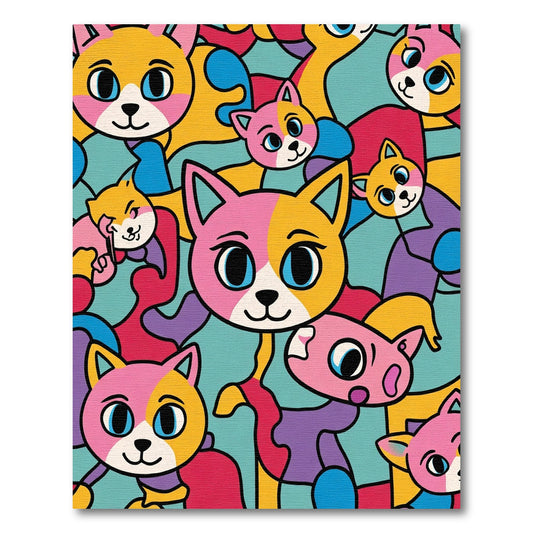 Cartoon Cat Collage Colorful Vibrant Rug