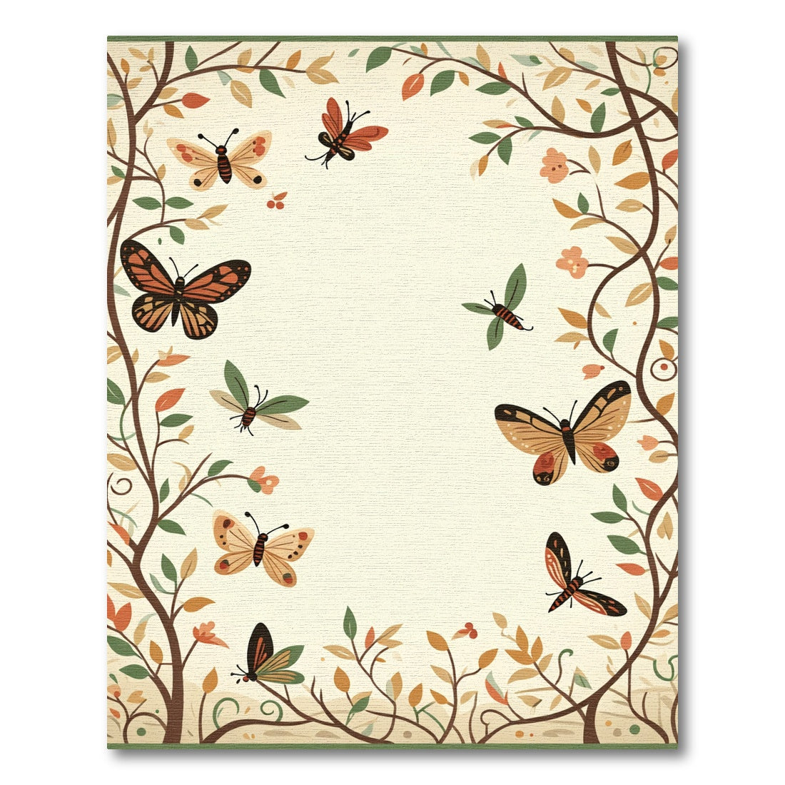 Whimsical Butterfly Garden Branches Rug