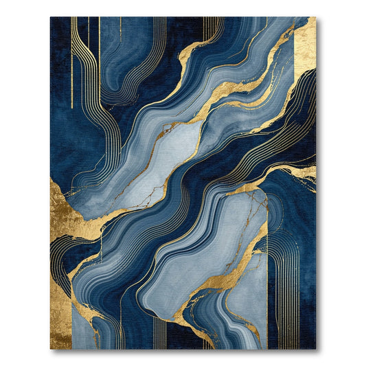 Navy Gold Fluid Wave Rug