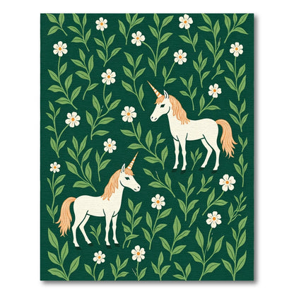 Enchanted Unicorns Amidst Verdant Foliage Rug
