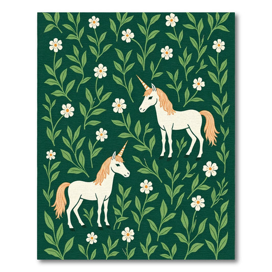 Enchanted Unicorns Amidst Verdant Foliage Rug