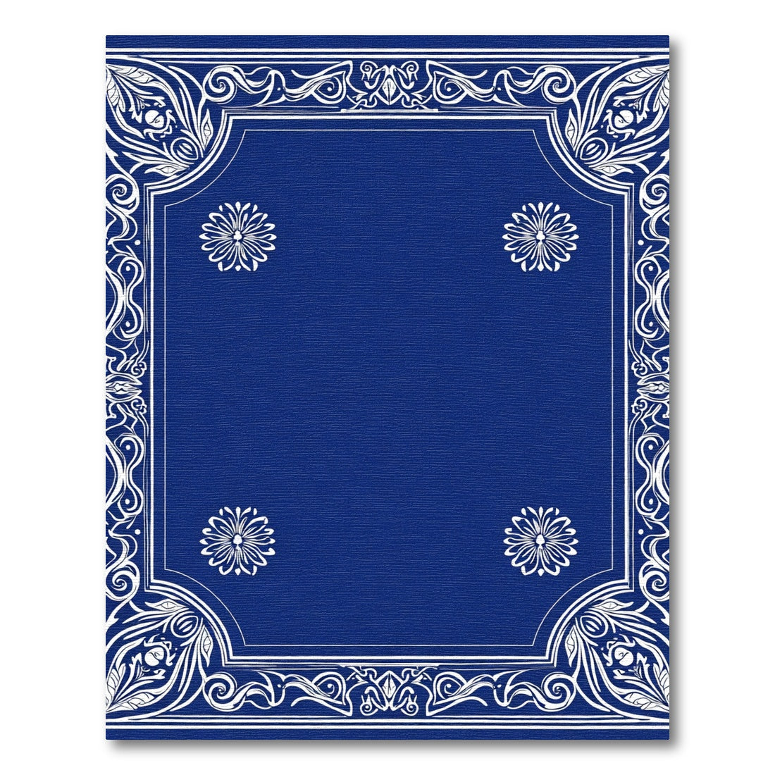Cobalt White Floral Border Medallion Rug