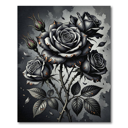 Gothic Black Rose Thorn Arrangement Rug