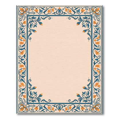 Elegant Floral Border Blue Orange Rug