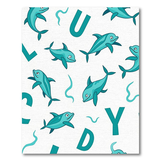 Aqua Dolphins Alphabet Splash Rug