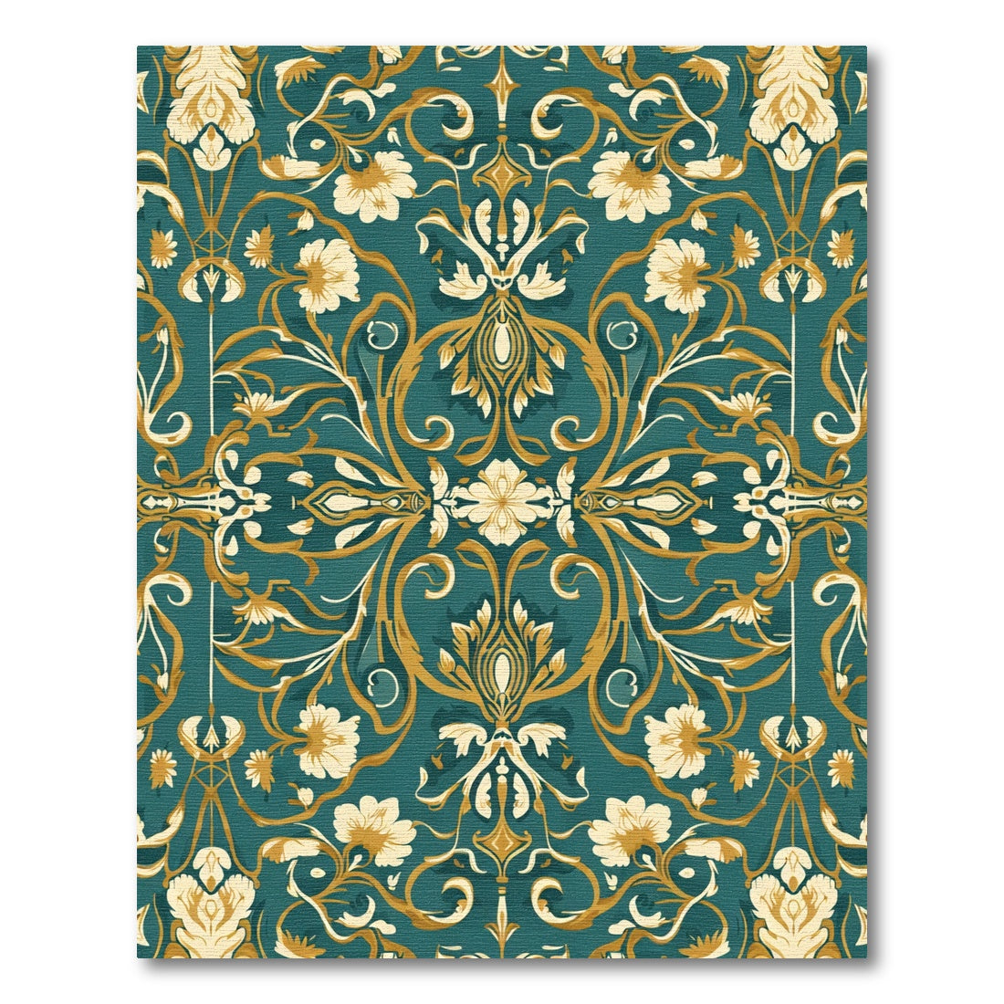 Deep Teal Floral Flourish Ornament Rug