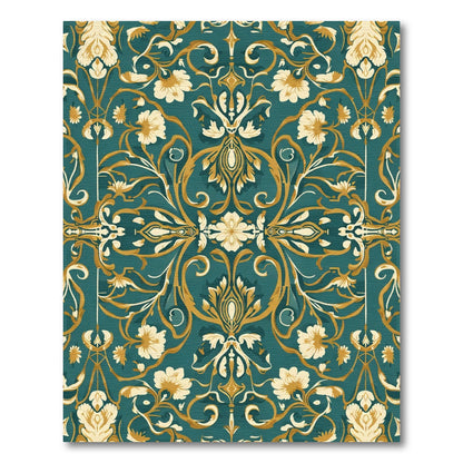 Deep Teal Floral Flourish Ornament Rug