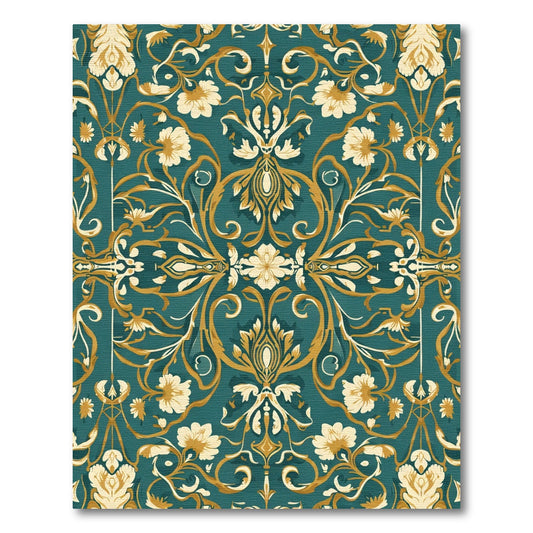 Deep Teal Floral Flourish Ornament Rug