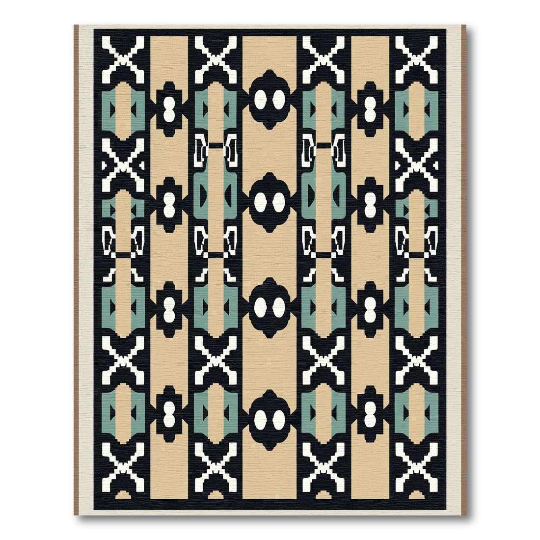 Geometric Tan Black Abstract Medallion Rug