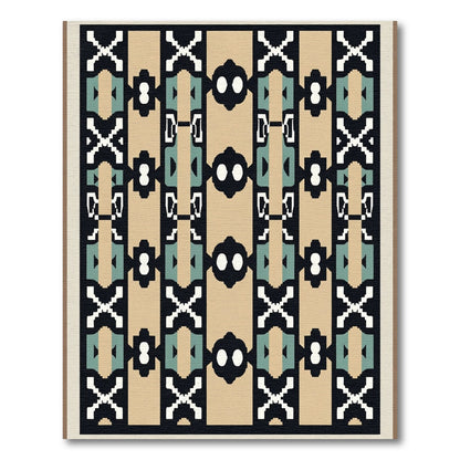 Geometric Tan Black Abstract Medallion Rug