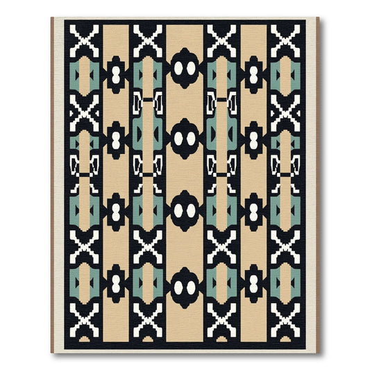 Geometric Tan Black Abstract Medallion Rug