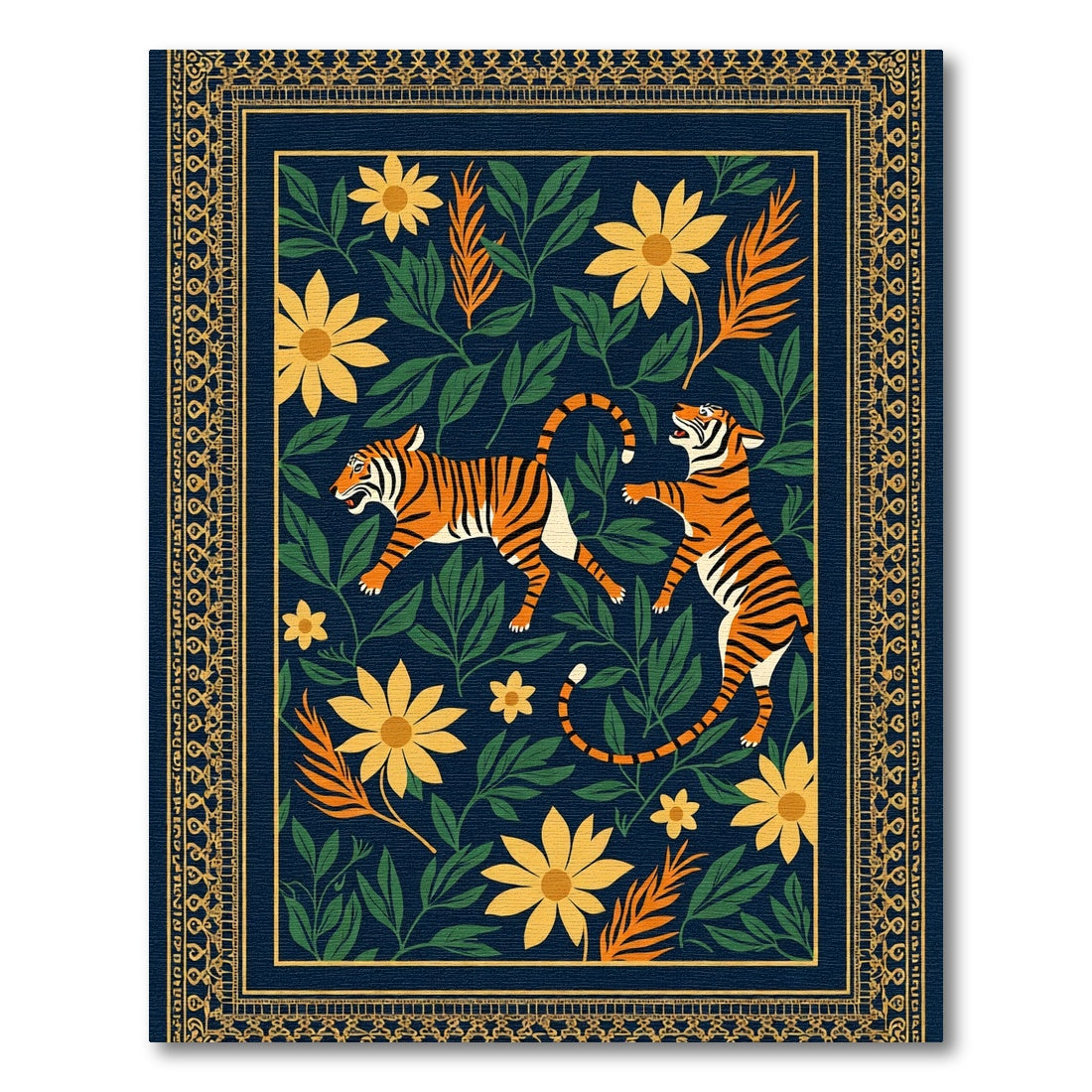 Dark Blue Floral Tiger Duo Rug