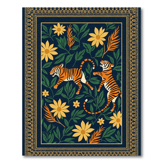 Dark Blue Floral Tiger Duo Rug