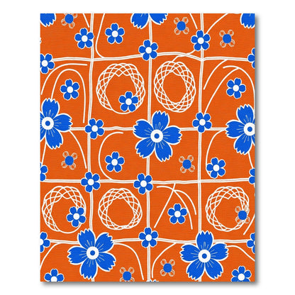 Orange Blue Floral Grid Medallion Rug