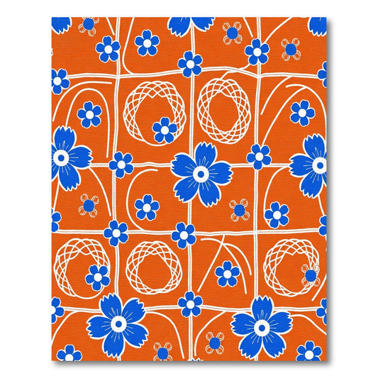 Orange Blue Floral Grid Medallion Rug