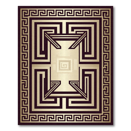 Metallic Gold Greek Key Maze Rug