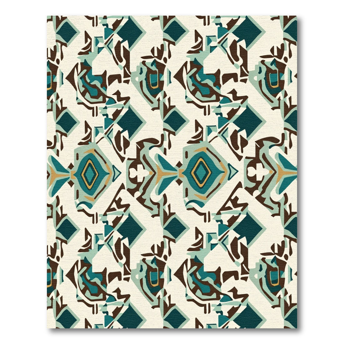 Teal Gold Abstract Diamond Geometric Rug