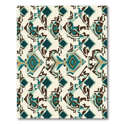 Teal Gold Abstract Diamond Geometric Rug
