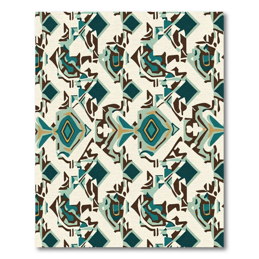 Teal Gold Abstract Diamond Geometric Rug