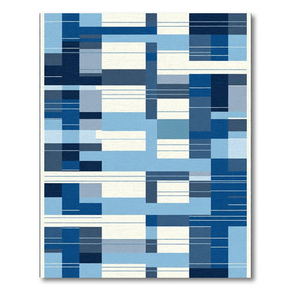 Blue Geometric Blocks and Lines Rug