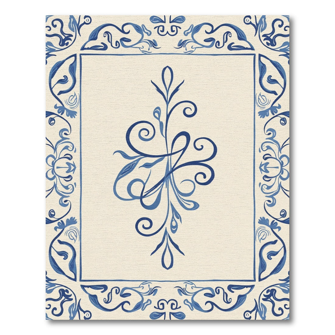 Traditional Blue Floral Center Medallion Rug