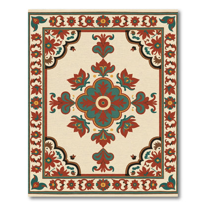Crimson Teal Floral Quadrant Medallion Rug