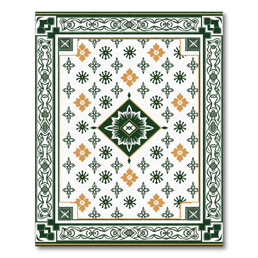 Emerald Gold Floral Diamond Border Rug