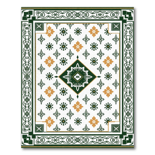 Emerald Gold Floral Diamond Border Rug