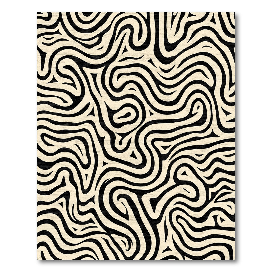 Cream And Black Abstract Swirl Rug