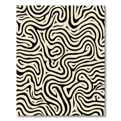 Cream And Black Abstract Swirl Rug