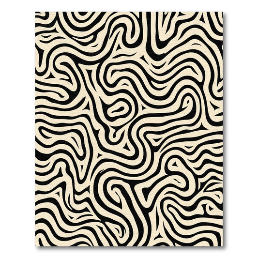 Cream And Black Abstract Swirl Rug