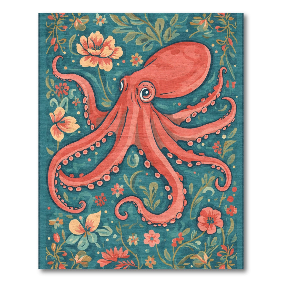 Coral Octopus Floral Garden Rug