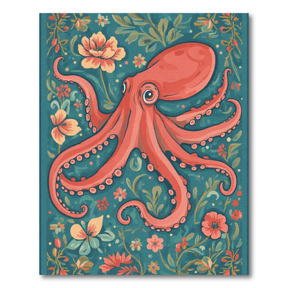 Coral Octopus Floral Garden Rug