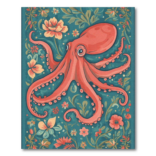 Coral Octopus Floral Garden Rug