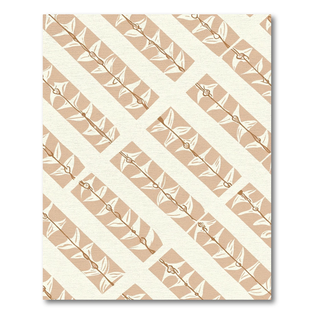 Tan Leaf Branch Diagonal Repeat Rug