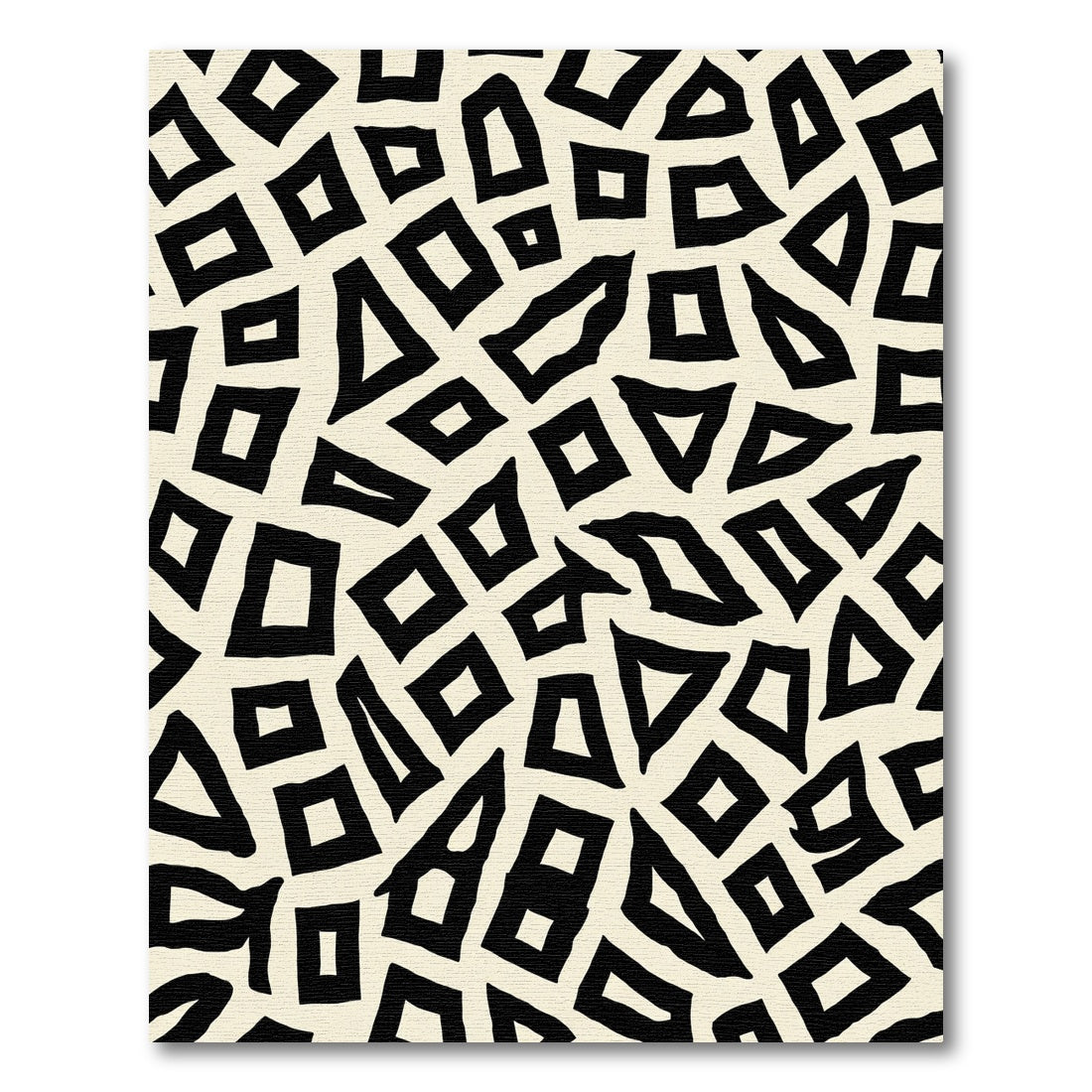 Abstract Black Cream Geometric Fragments Rug