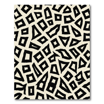 Abstract Black Cream Geometric Fragments Rug