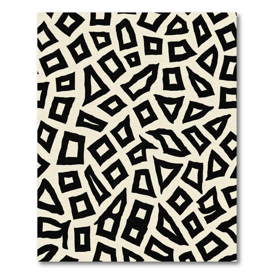 Abstract Black Cream Geometric Fragments Rug