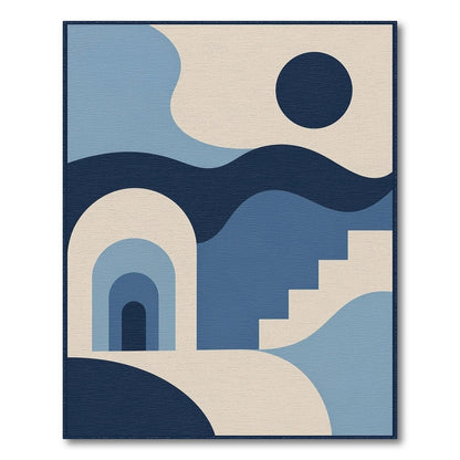 Geometric Modern Blue and Teal Blue Geometric Arch Area Rug