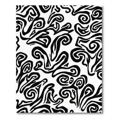 Black White Abstract Whirling Swirls Rug