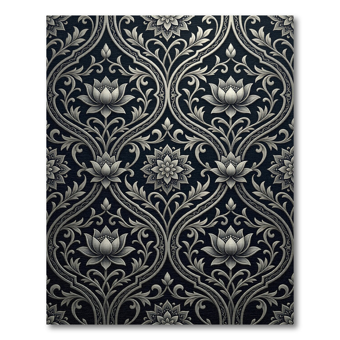 Ornate Black Lotus Scrollwork Rug